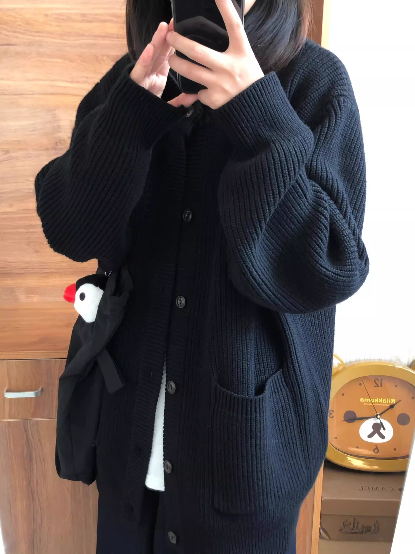 Black Retro Loose All-match Sweater Thickened Knitted Cardigan YM2392