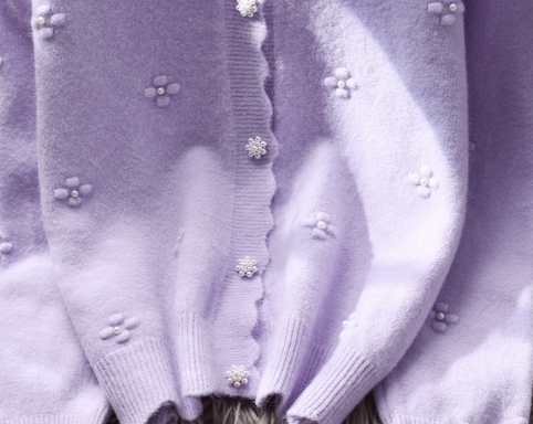 Purple Sweater Coat New Beaded Soft Knitted Cardigan YM2357
