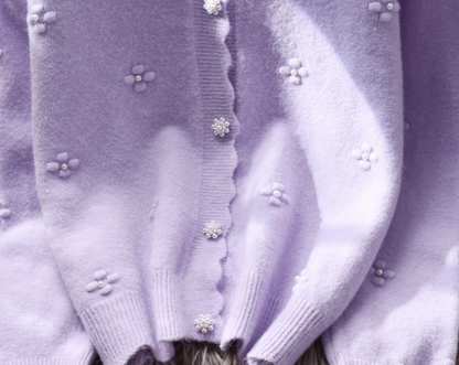 Purple Sweater Coat New Beaded Soft Knitted Cardigan YM2357
