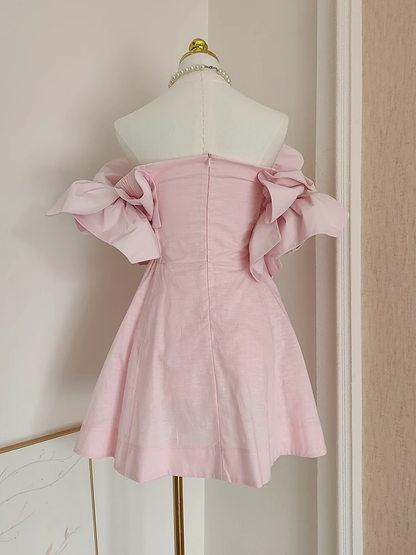 Chic 3D Flower Pink Strapless A Line Short Party Dress Homecoming Dress YM2103