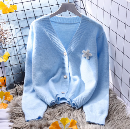 Yellow Small Fresh Short Sweater Jacket Spring Korean Style Outerwear Knitted Cardigan YM2366