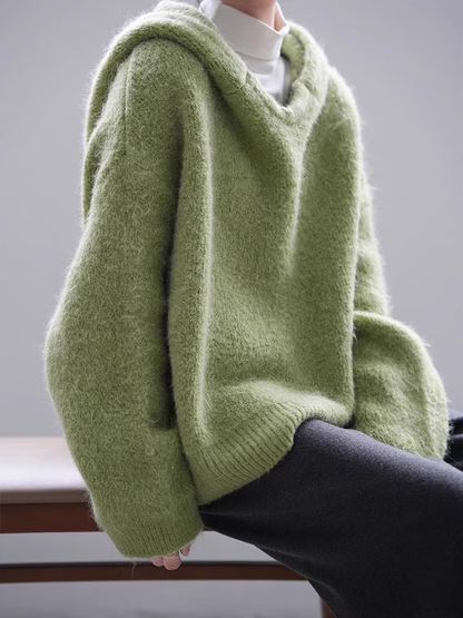 Fruit Green Loose Thickened Hooded Knitted Sweater YM1848