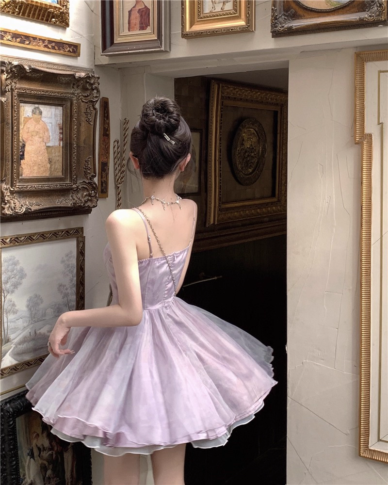 Classy Purple Straps Sweetheart Neck Short Birthday Dress Vacation Dress YM2178