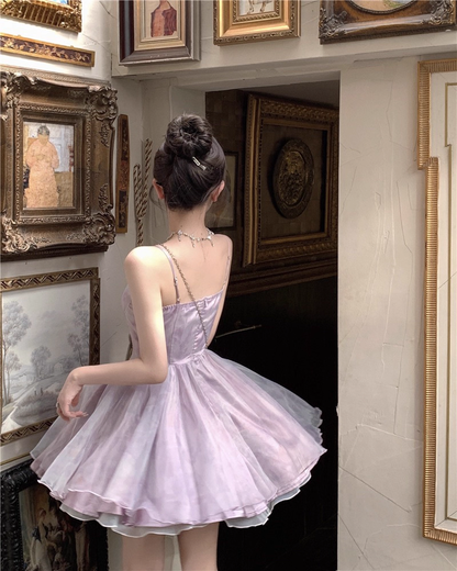 Classy Purple Straps Sweetheart Neck Short Birthday Dress Vacation Dress YM2178