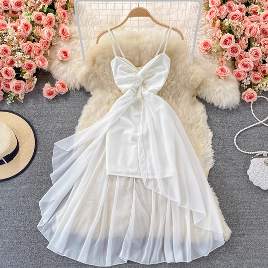 V Neck Open Back Ruffle Knot Backless Dress, YM200