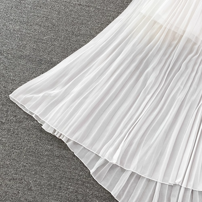 V-neck A-line pleated dress women's summer dress ,YM228