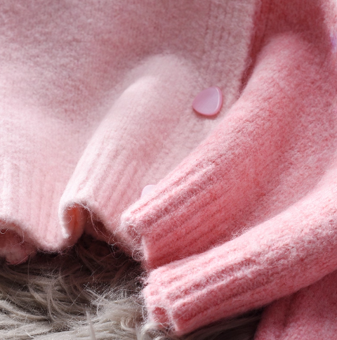 Pink V-neck Contrasting Sweater Jacket Short Women's Knitted Cardigan YM2377