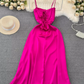 Hot Pink A-line Simple Dress  YM998