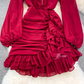 V Neck Irregular Ruffles Dress ,YM223