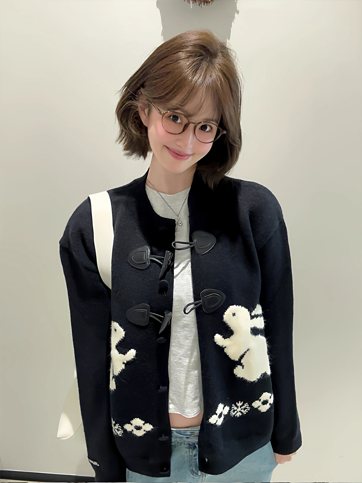 Black Retro Horn Button Rabbit Embroidered Cardigan Sweater YM2403