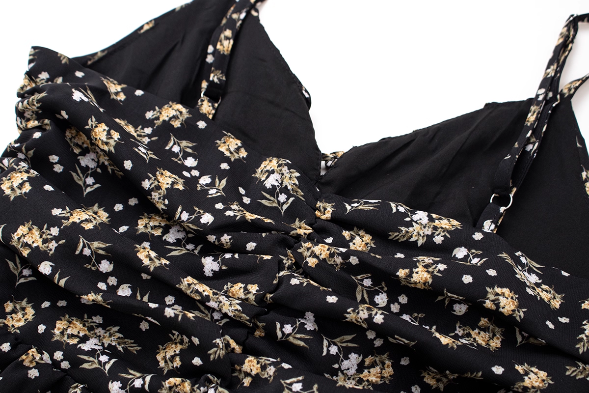 Black Floral Dress For Women, Irregular Short Dress, Hot Girl Waist Suspender Dress YM2319