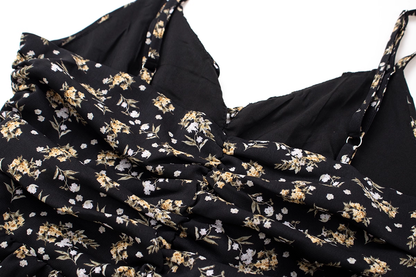 Black Floral Dress For Women, Irregular Short Dress, Hot Girl Waist Suspender Dress YM2319