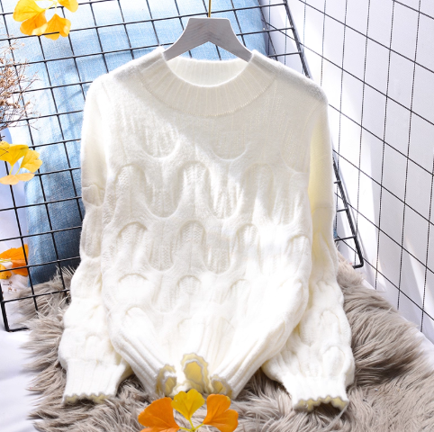 Purple Cable Knitted Round Neck Pullover Thickened Sweater YM2374