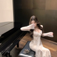 White Lace Splicing Dress Women's Long Mermaid Dress YM1816