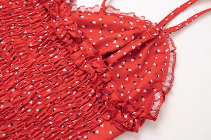 Sexy Red Polka Dot Hot Girl Suspender Floral Dress Short Holiday Dress YM2330