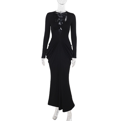 Sexy V Neck Long Sleeves Black Mermaid Long Party Dress Holiday Dress YM2253