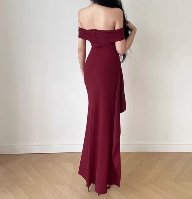 Pretty Red Off The Shoulder Mermaid Slit Party Dress Long Birthday Dress YM2225
