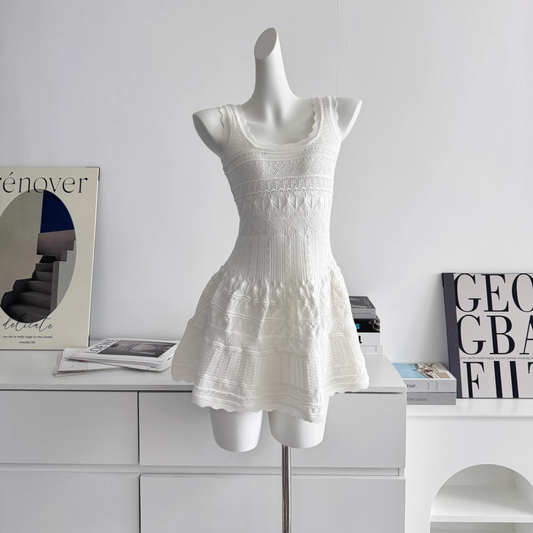 Simple White  A Line Sleeveless Vacation Dress Mini Party Gown YM2076