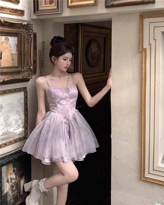Classy Purple Straps Sweetheart Neck Short Birthday Dress Vacation Dress YM2178