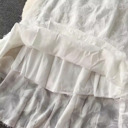 summer new white elegant fringed dress with straps ,YM43