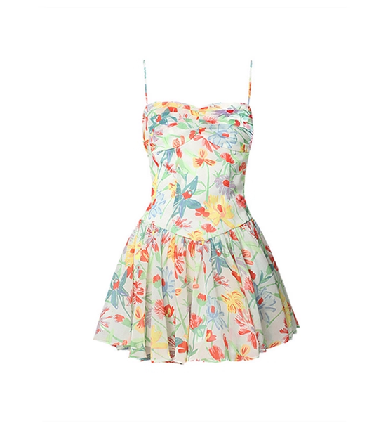 Cute Floral Dress Seaside Vacation Oil Painting Style Suspender Short Dress YM2318