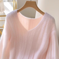 Pink V-neck loose knit sweater for women new style YM1895