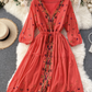 A Line V Neck Embroidery Summer Dress  YM442