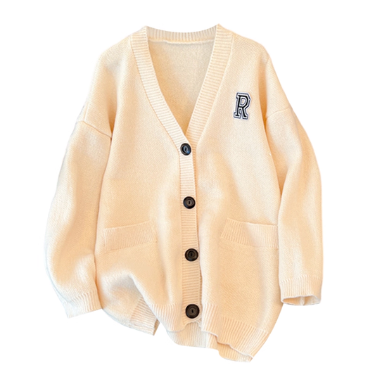 College Style Off White Thickened Knitted Jacket Women's Fashionable Casual Cardigan YM2293