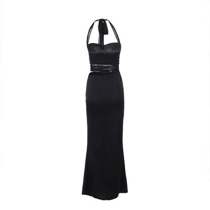 Black Halter Holiday Dress Sexy Sheath Long Vacation Dress YM2271
