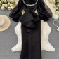 Spring and autumn lantern long-sleeved a-line shirt dress two-piece fishbone vest YM1000