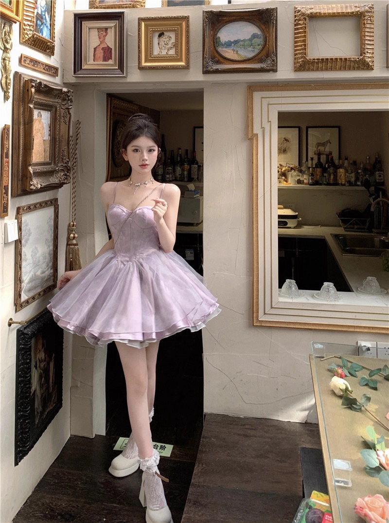 Classy Purple Straps Sweetheart Neck Short Birthday Dress Vacation Dress YM2178