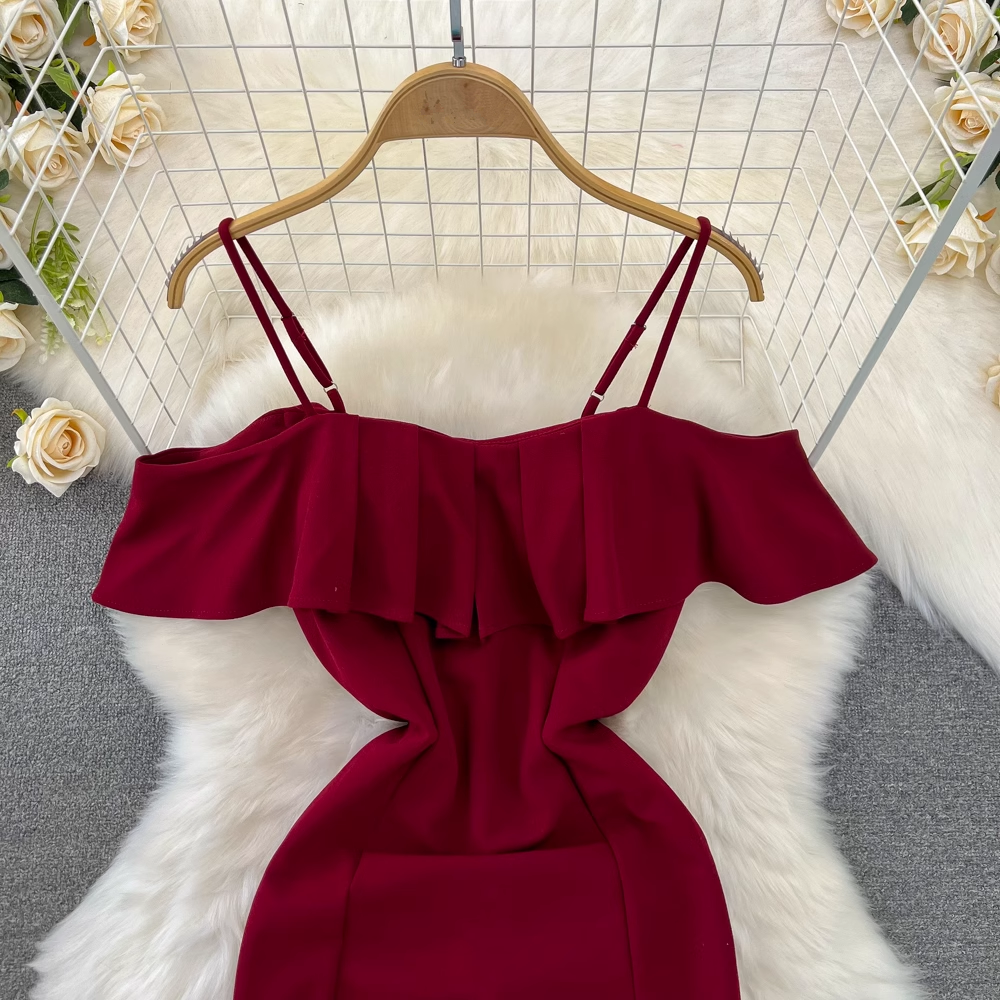 Red A-line Summer Dress With Split  YM985