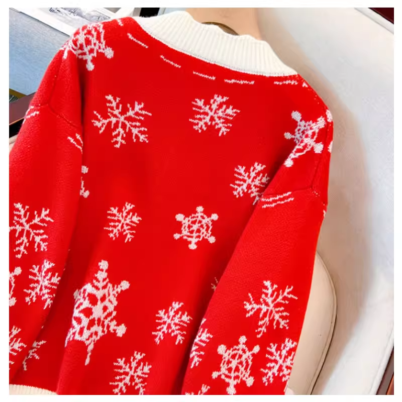 Red Christmas Sweater Women's Autumn Fashion Slim French Gentle Sweater YM2305