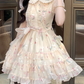 Sweet Tulip Print Baby Doll Neck Multi-Level Skirt Dress YM2032