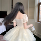 Sweet Apricot Princess Style Bowknot Organza Short Dress Puff Birthday Party Dress YM2031