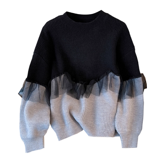 Autumn Black Splicing Knitted Sweater YM2298