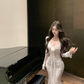 White Lace Splicing Dress Women's Long Mermaid Dress YM1816