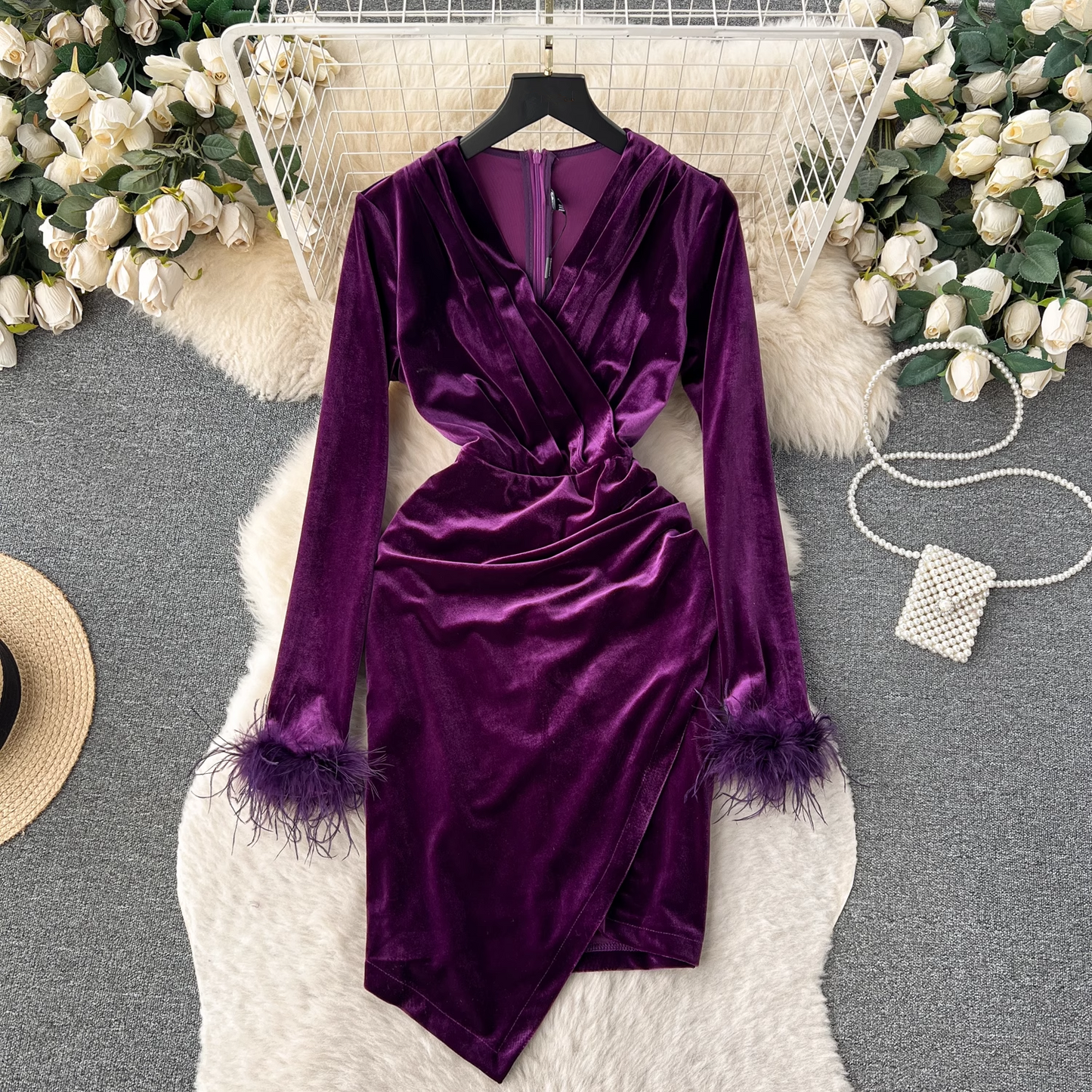 Sheath Velvet Short  Dress Vocation Dress YM635