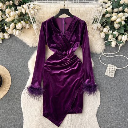 Sheath Velvet Short  Dress Vocation Dress YM635