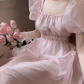 Pink backless dress for women summer puff sleeve long dress YM1503