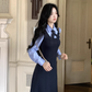 College Style Striped Shirt Fake Two Piece Dress Women's New YM2034