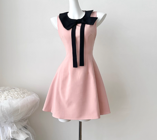 Pink Bow Halter Neck Birthday Dress A-Line Women Dress YM2312