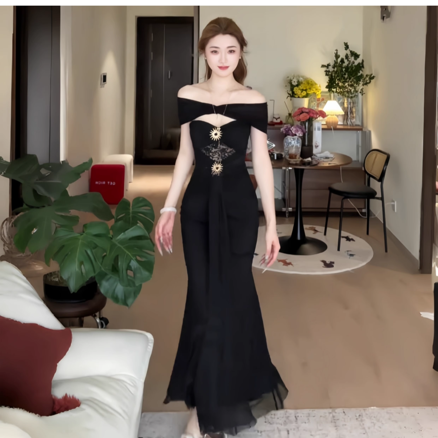 Elegant White Off The Shoulder Long Party Dress Vacation Dress YM2212