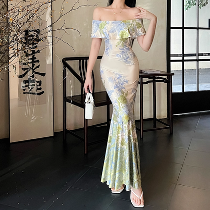 Green Sexy Off The Shoulder Strapless Birthday Dress Long Mermaid Party Dress YM2235