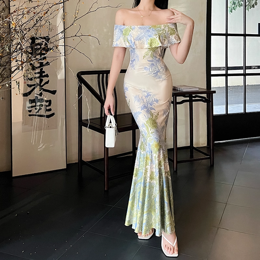 Green Sexy Off The Shoulder Strapless Birthday Dress Long Mermaid Party Dress YM2235