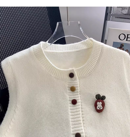 Cute White Sleeveless Sweater Knitted Vest YM2449