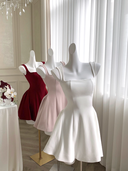 Cute White U-Neck Suspender Birthday Dress Short A Line Party Dress YM2058