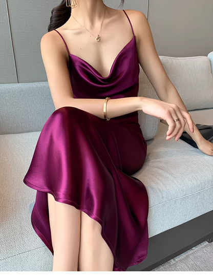 Pretty Purple Spaghetti Straps Satin Long Birthday Party Dress YM2441