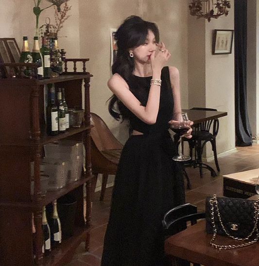 High-end sexy waist-revealing temperament slimming suspender party birthday dress YM1955