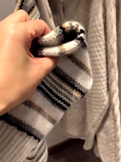 Beautiful striped hooded knit sweater YM1907